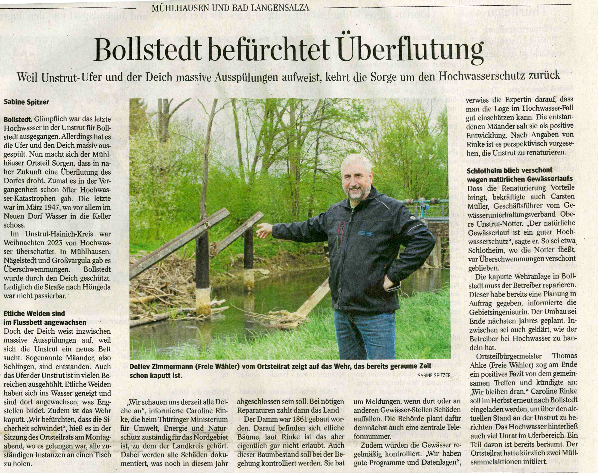 Presseartikel TLZ 17.04.2024 "Bollstedt befürchet Überflutung"